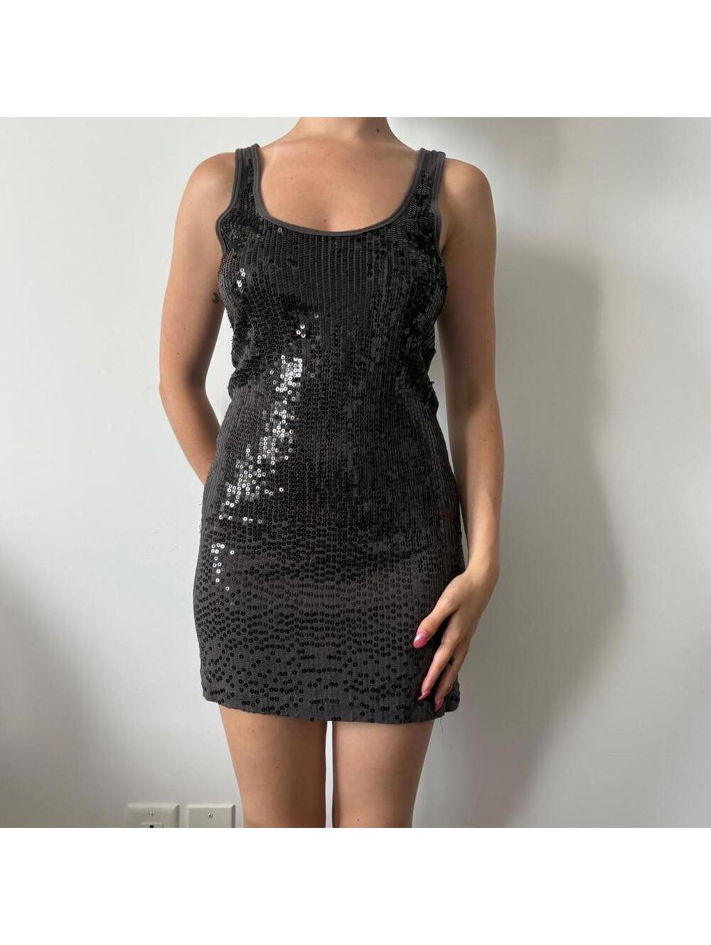 Women's Black and Grey Sequin Dress
